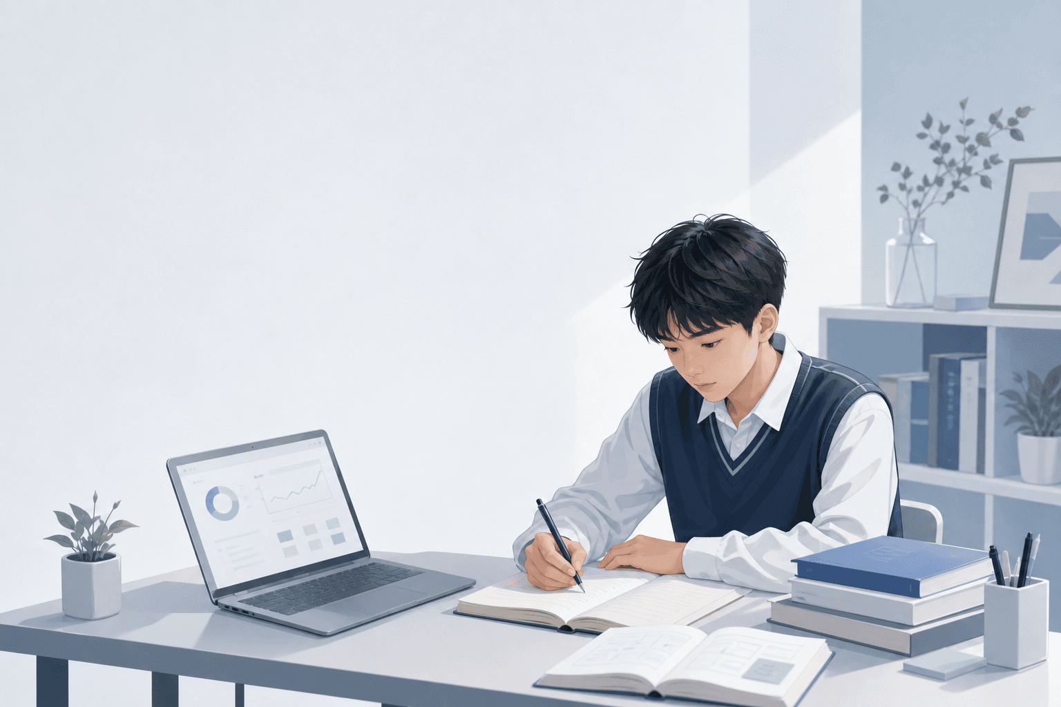 学生在安静的学习空间中整理综合素质评价资料